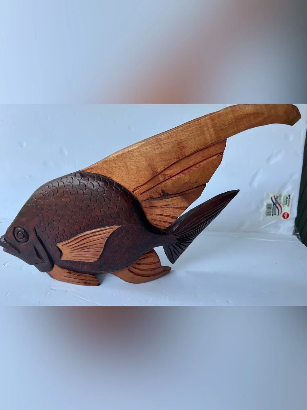 Hand-Carved Brown Wooden Fish Wall Décor - Brown Nautical Accent